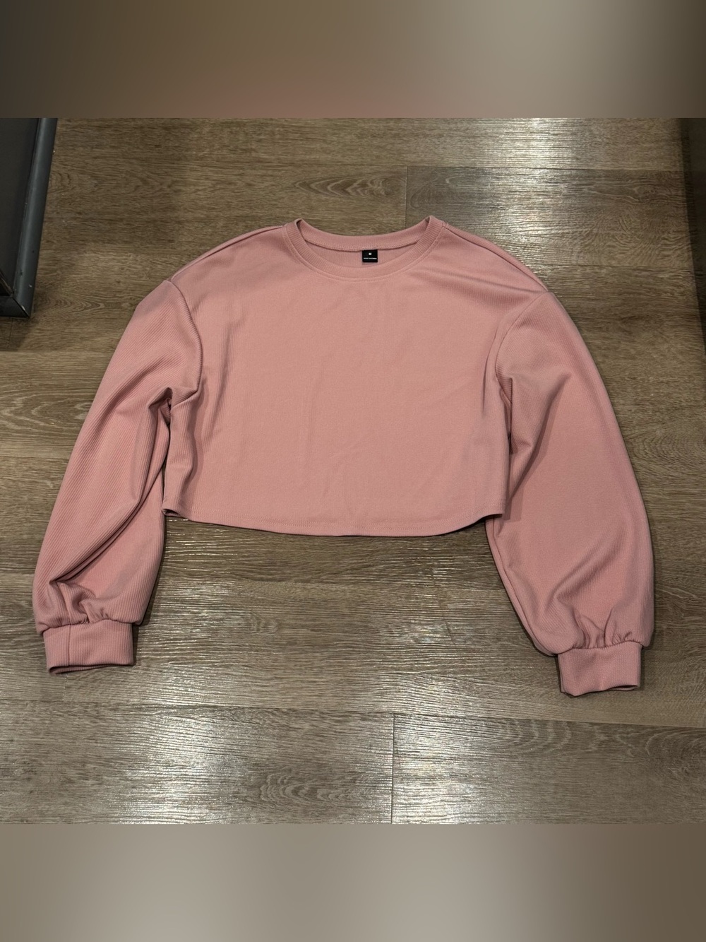 Cropped Crewneck Long-Sleeve Top - Pink